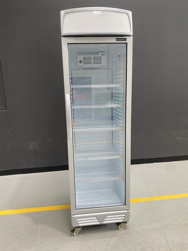 GM0374L : Bromic Upright Display Fridge with Lightbox Flat Glass Door - WHITE