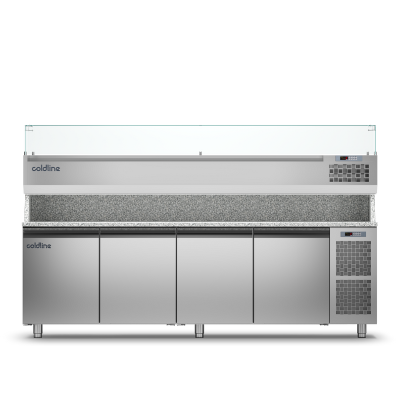 Coldline TZ21/1M VP - Pizza Preparation Counter 4 door - With Display Case