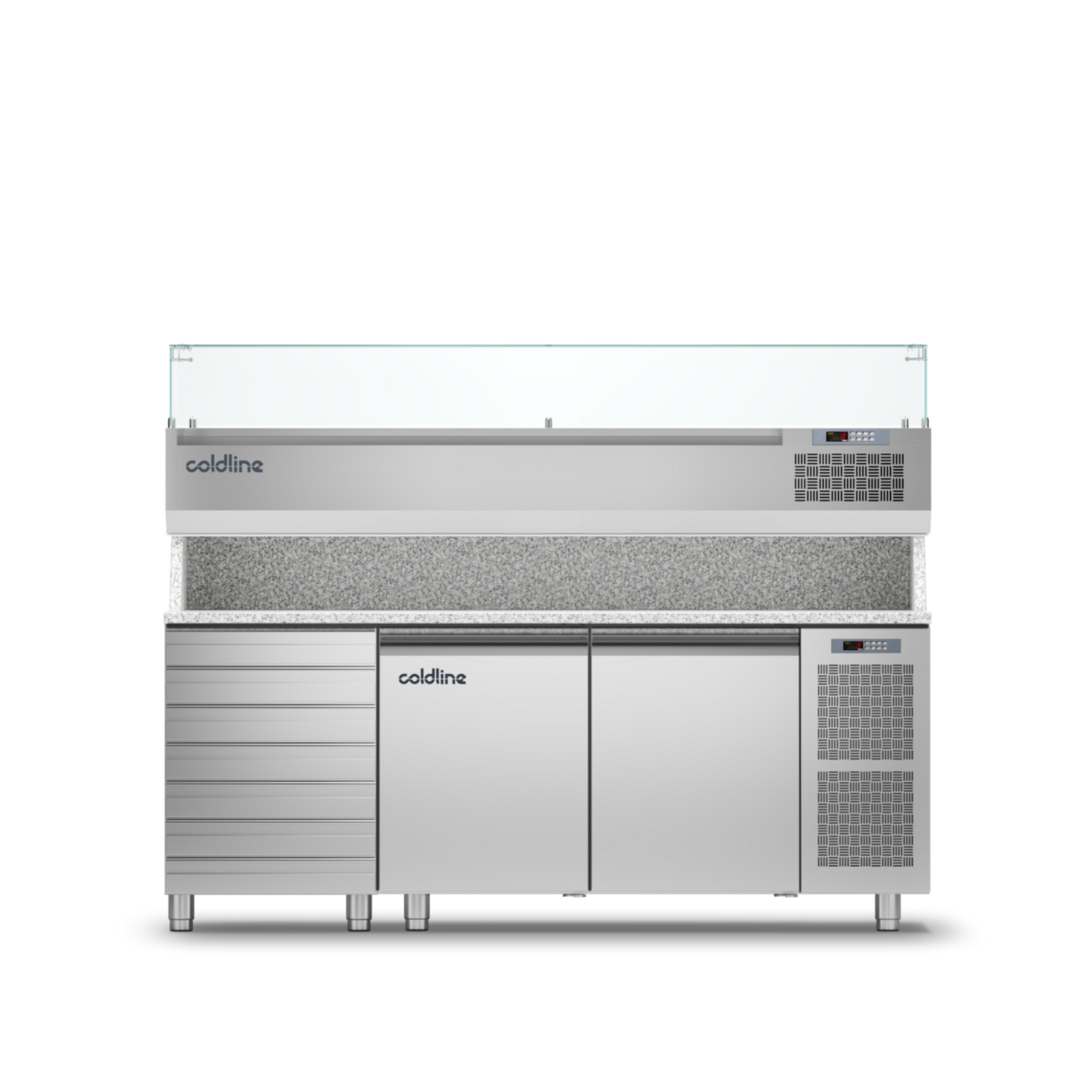 Coldline TZ13/1MC VP - 2 Door 7 Drawers Prep Bench - With Display Case