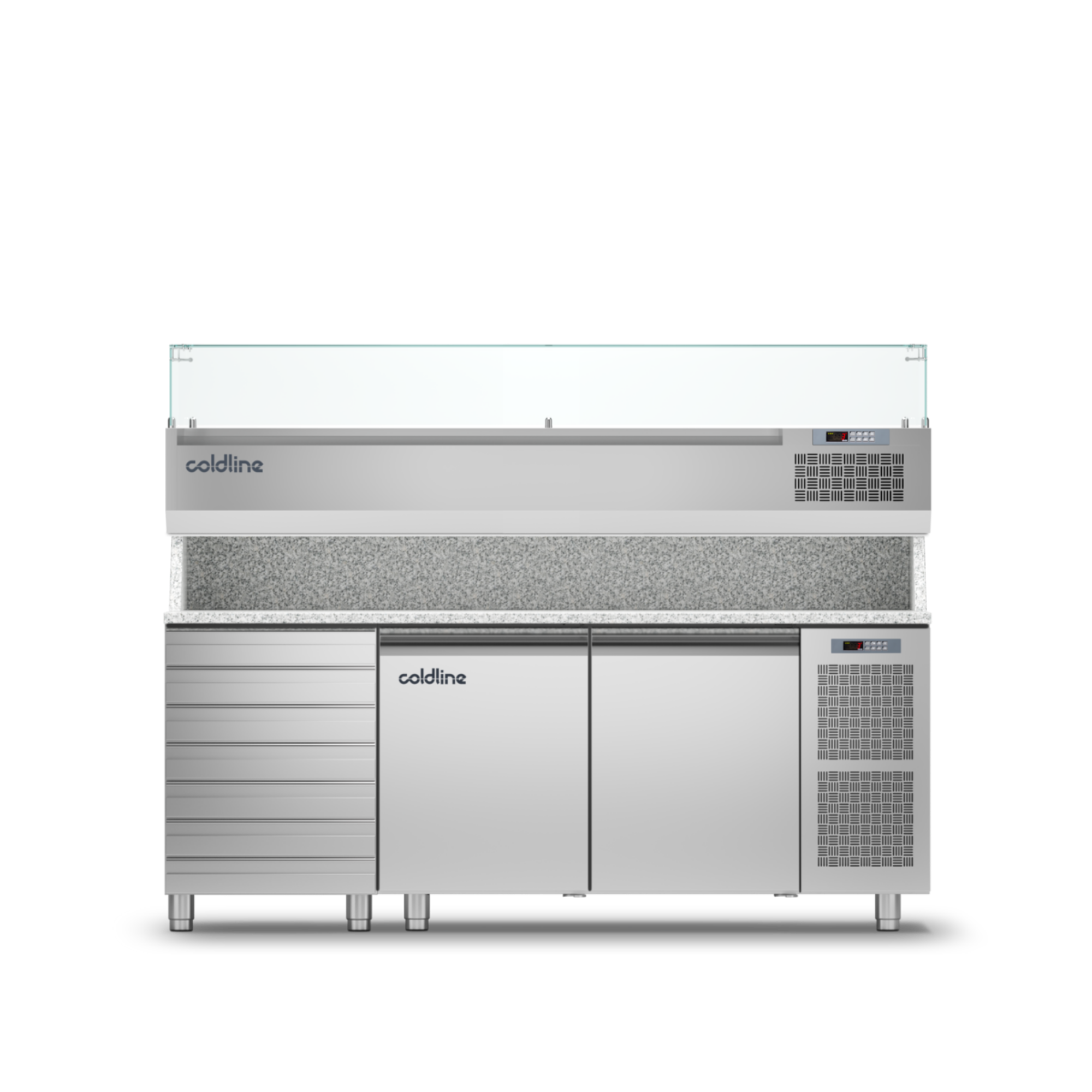 Coldline TZ13/1MC VP - 2 Door 7 Drawers Prep Bench - With Display Case