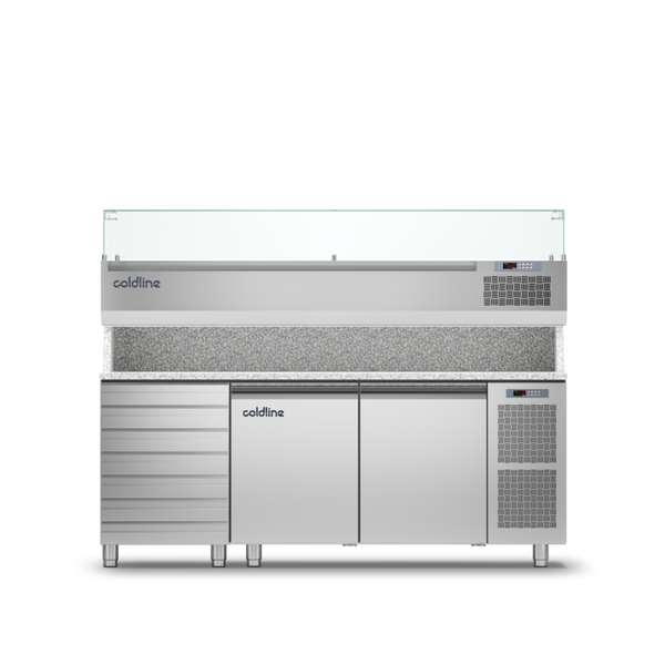 Coldline TZ13/1MC VP - 2 Door 7 Drawers Prep Bench - With Display Case