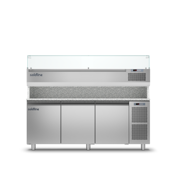 Coldline TZ17/1M VP - Pizza Preparation Counter 3 Door - With Display Case