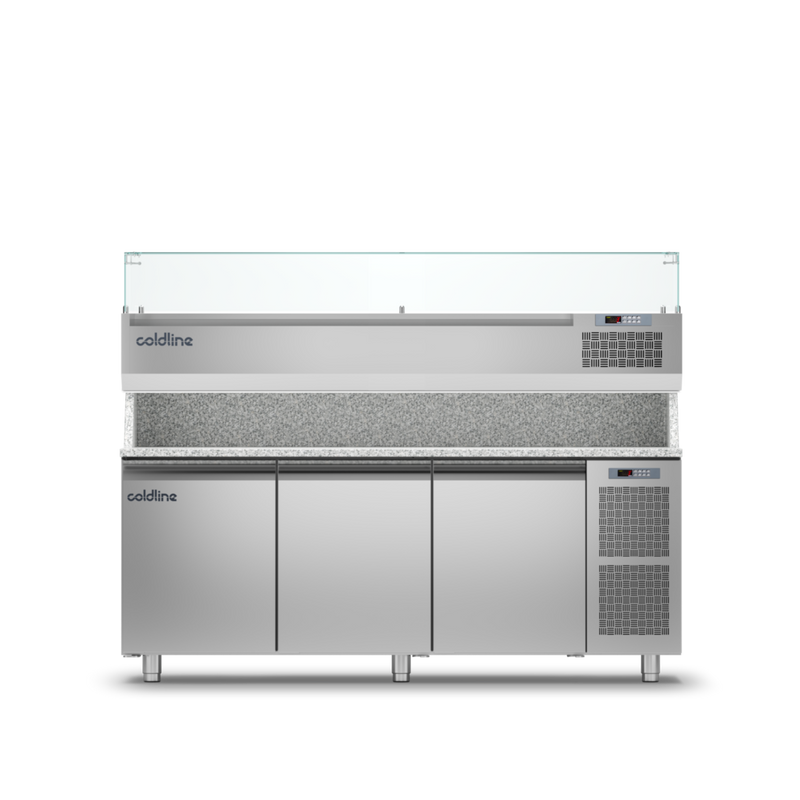 Coldline TZ17/1M VP - Pizza Preparation Counter 3 Door - With Display Case