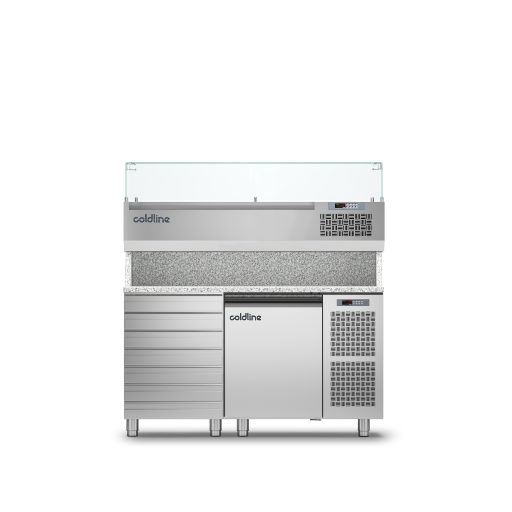 Coldline TZ09/1MC VP - 1 Door 7 Drawers Prep Bench - With Display Case