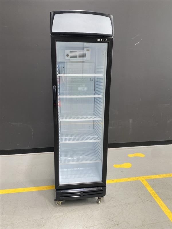 GM0374L : Bromic Upright Display Fridge with Lightbox Flat Glass Door - BLACK