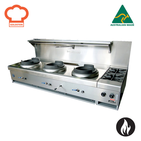 Goldstein -  CWA2B2D/R 2 open burners & 3 woks 356 mm w/ dual ring burner