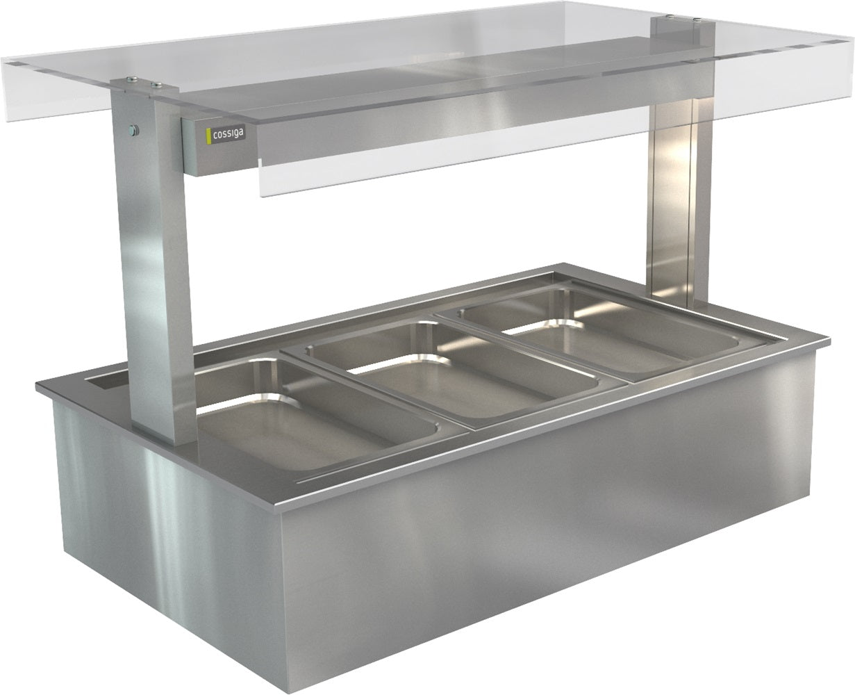 Cossiga Linear Series Bain Marie Flat Top Sneeze Guard - LSBM3-FT