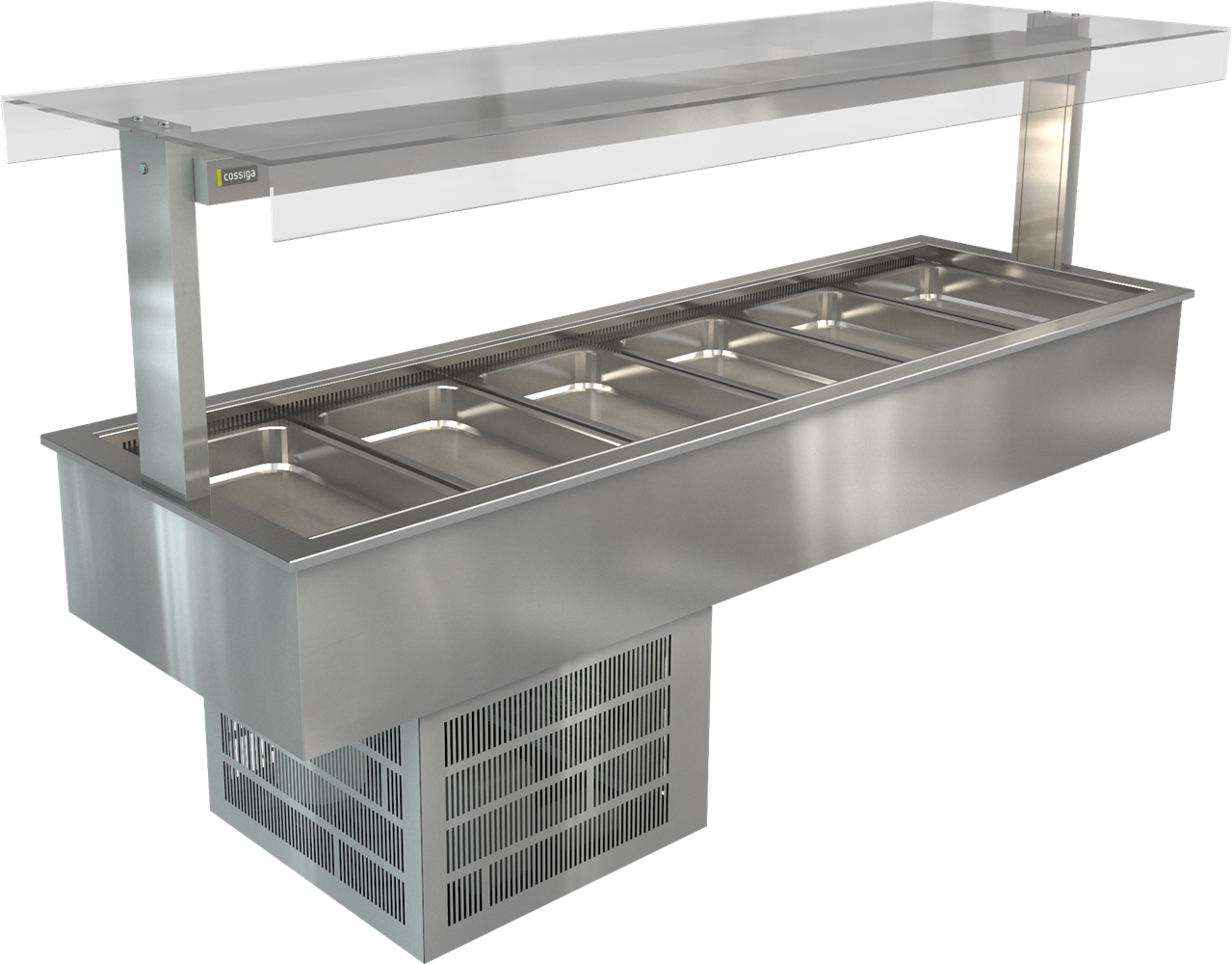 Cossiga Refrigerated With Flat Top Sneeze Guard Silver 2165mm LSRF6-FT