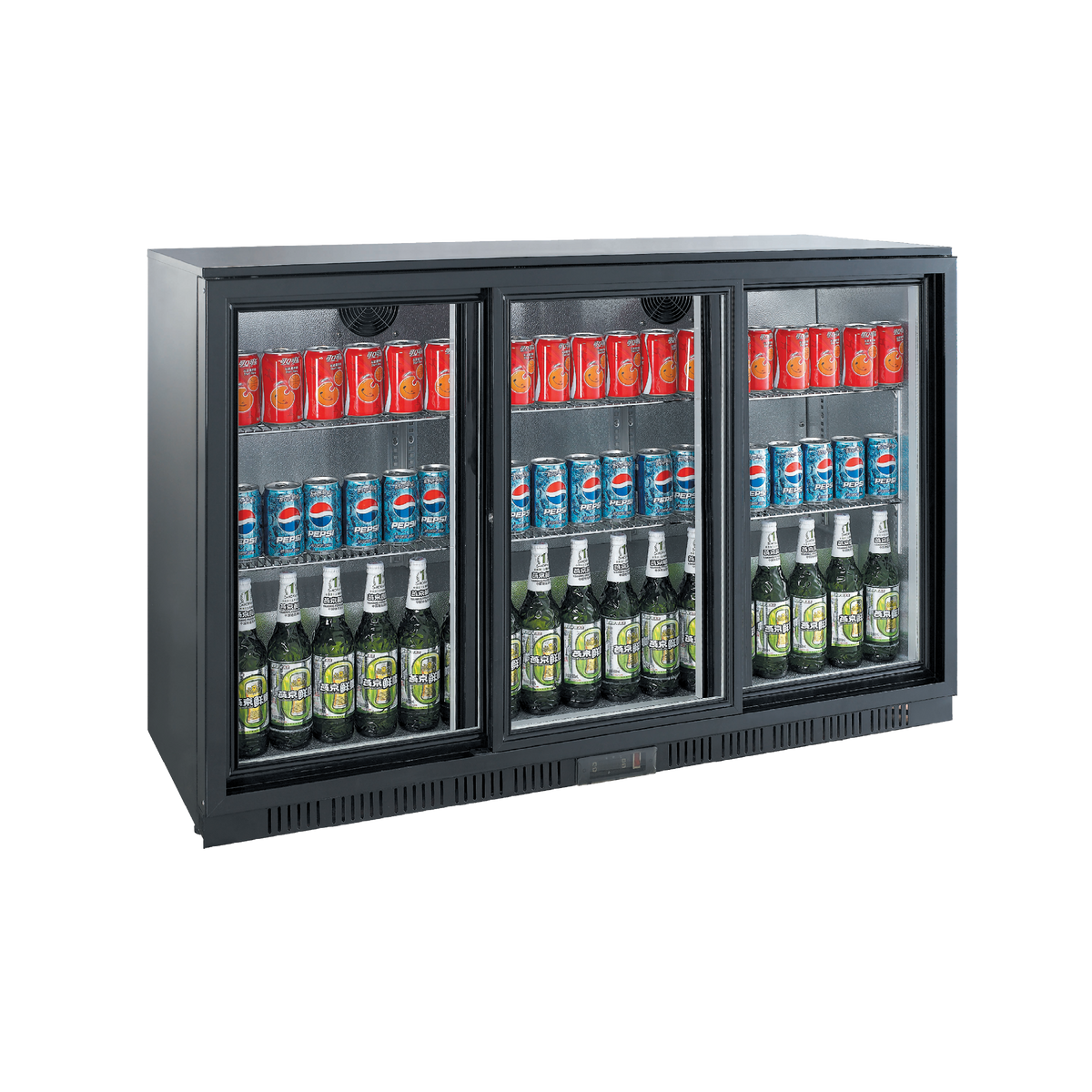 Exquisite UBC330SL Three Doors Backbar Chiller - Sliding, Low Height