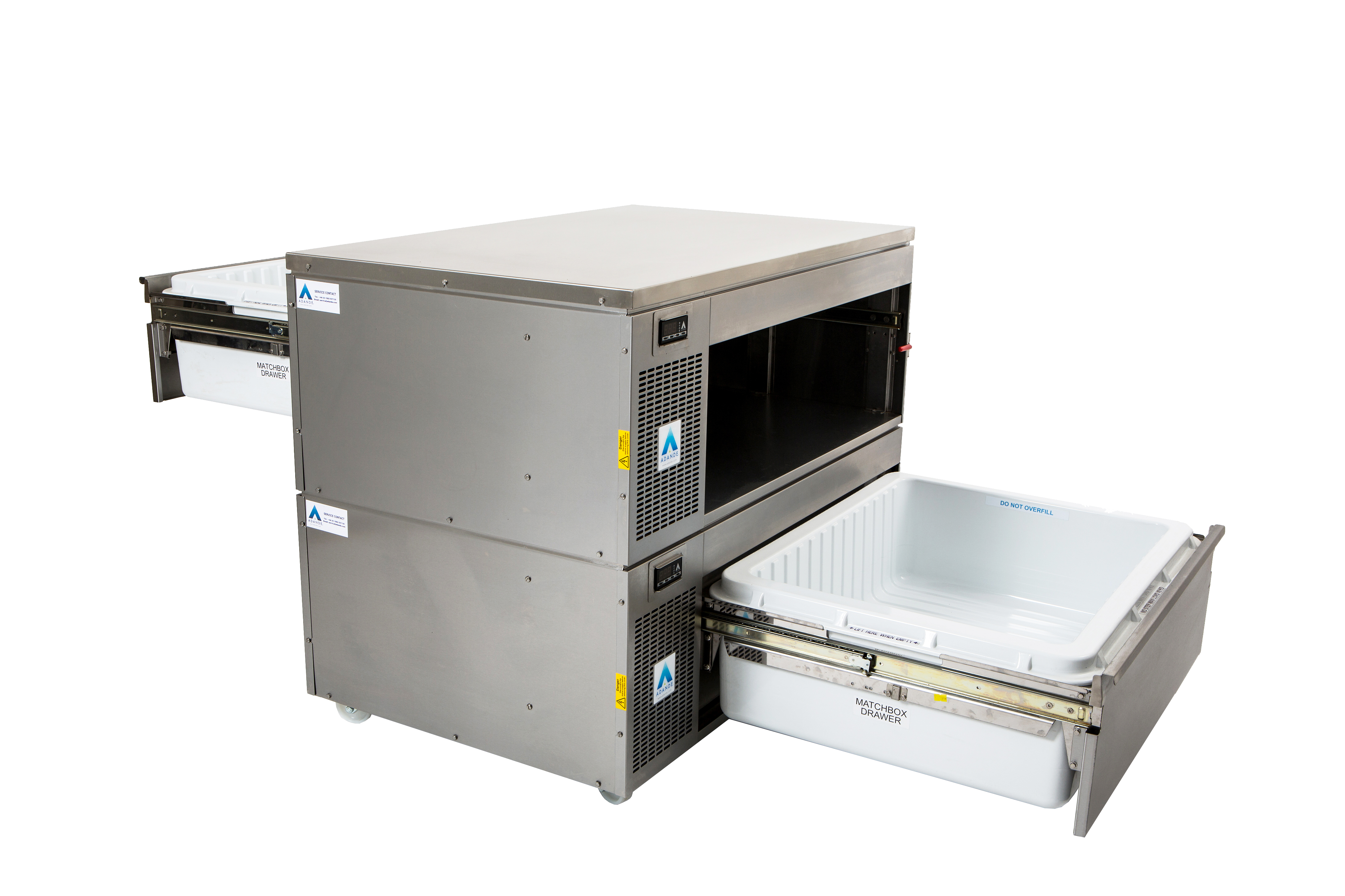 Adande VCM2.CW - Double Dual Temperature Matchbox Drawers - Standard Castor / Solid Work Top