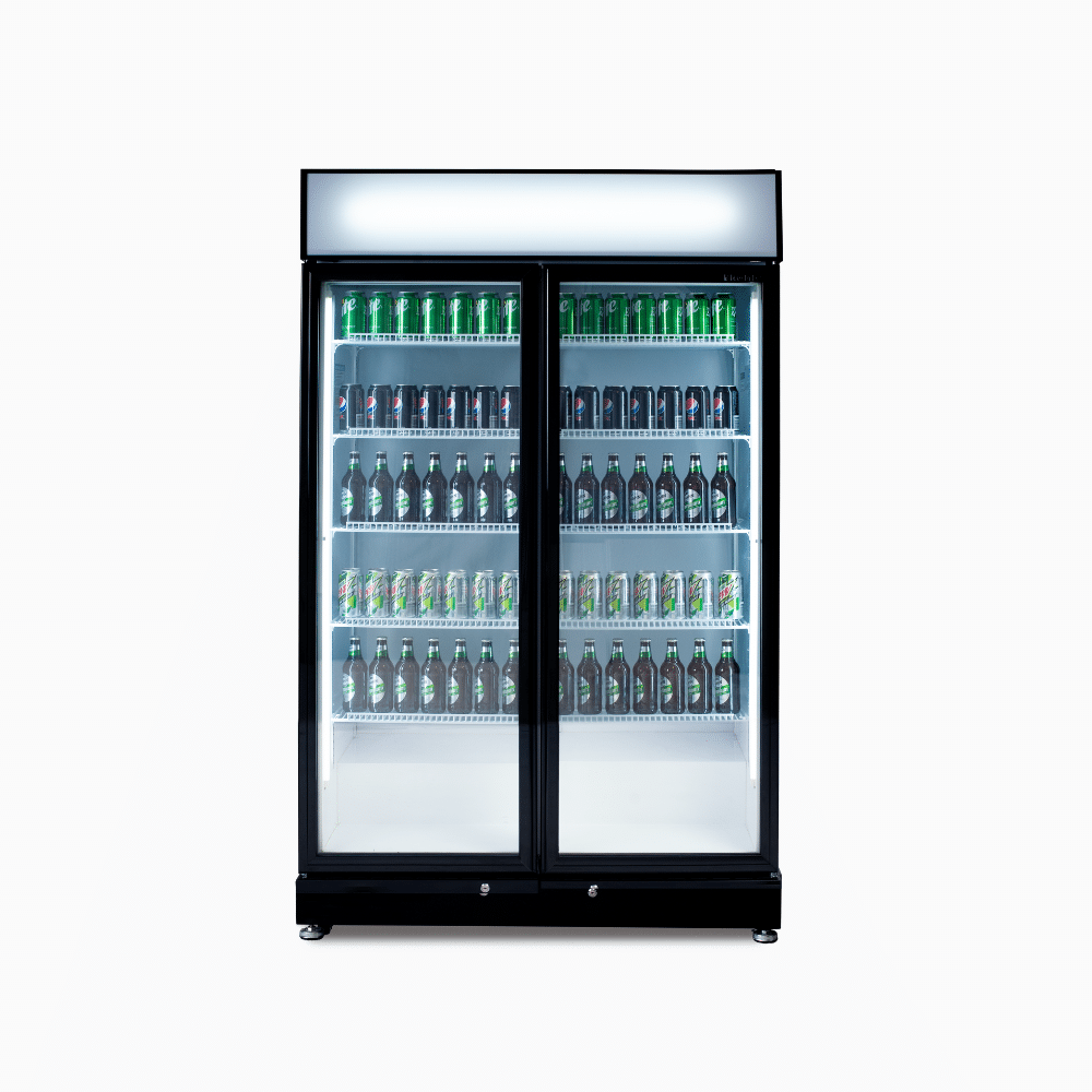 Upright Display Fridge – 885L – 2 Doors – Flat Glass – Black
