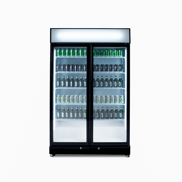 Upright Display Fridge – 885L – 2 Doors – Flat Glass – Black