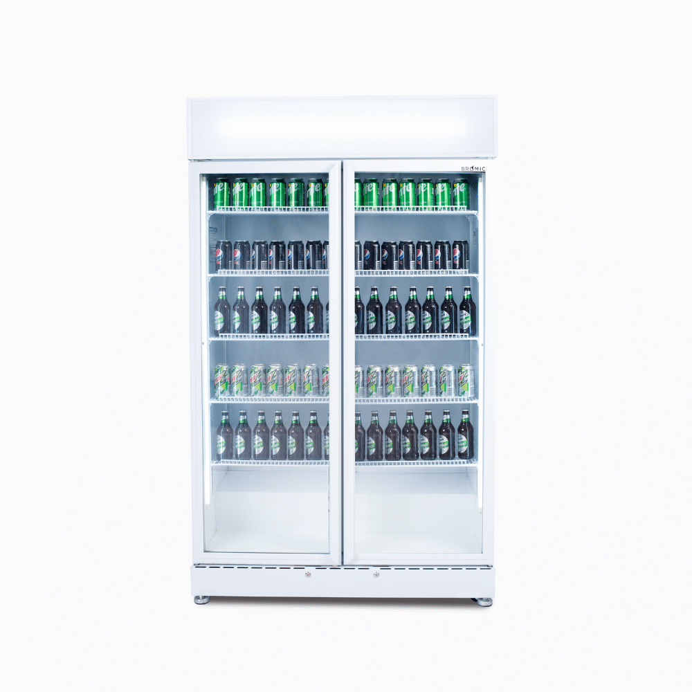 Upright Display Fridge – 885L – 2 Doors – Flat Glass – White