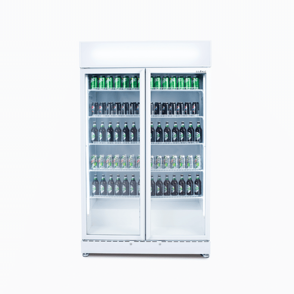 Upright Display Fridge – 885L – 2 Doors – Flat Glass – White
