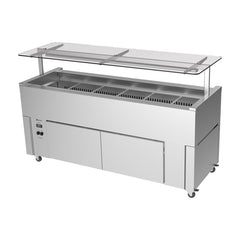 Culinaire - CR.IB.CLCBF.GCF.6 - Slimline Mobile Refrigerated Island Buffet With Flat Glass Gantry -  6 Module