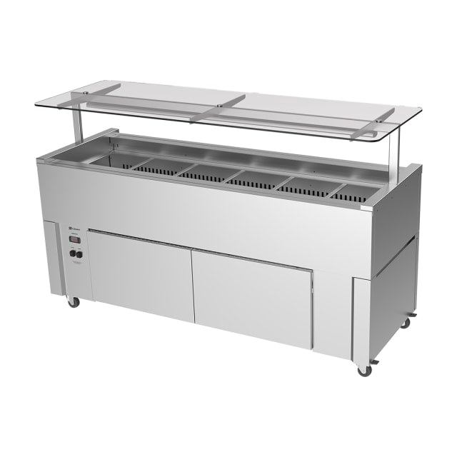 Culinaire - CR.IB.CLCBF.GCF.8 - Slimline Mobile Refrigerated Island Buffet With Flat Glass Gantry -  8 Module