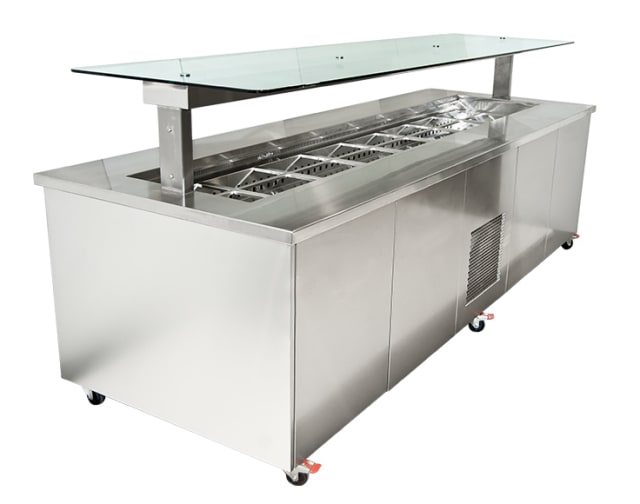 Culinaire - CR.IBSS.CWCF.U.GSF.4 - Mobile Refrigerated Island Buffet - Stainless Top and Stainless Steel Panels -  4 Module