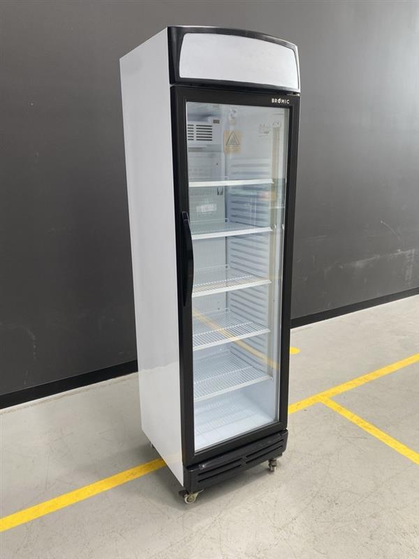 GM0374L : Bromic Upright Display Fridge with Lightbox Flat Glass Door - BLACK