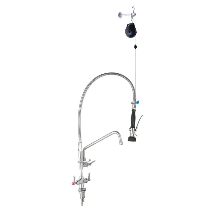 Stainless Steel Line Retractor Dual Hob Mounted Pre Rinse Unit With12" Pot Filler - T-3M53512