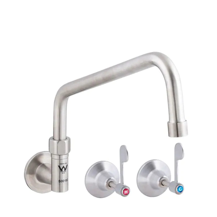 Stainless Steel Wall Stops and Elbow with 12" Spout - T-3MCW12