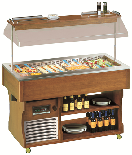 Tecfrigo ISOLA VT 4M: dark walnut trim salad bar