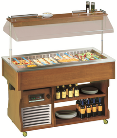 Tecfrigo ISOLA VT 4M: dark walnut trim salad bar