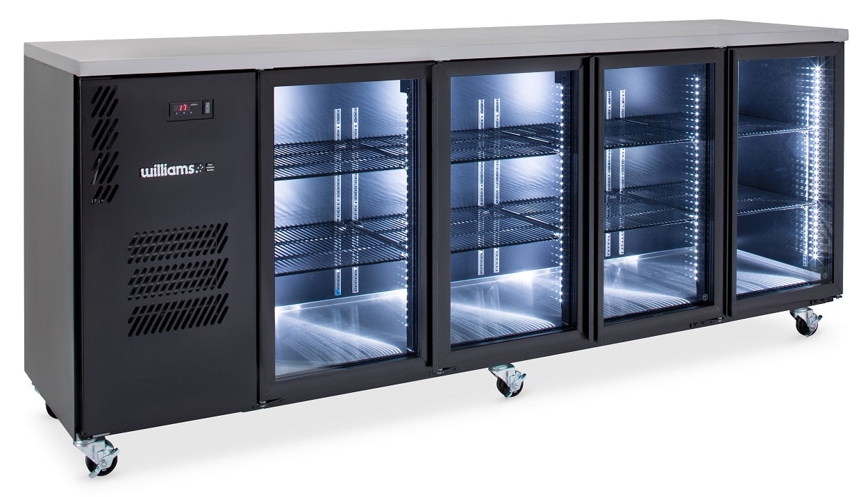 Williams Cameo - Four Door Black Colorbond Under Counter Display Refrigerator