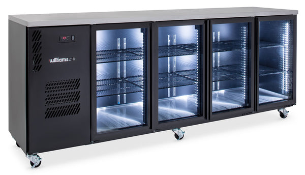 Williams Cameo - Four Door Black Colorbond Under Counter Display Refrigerator