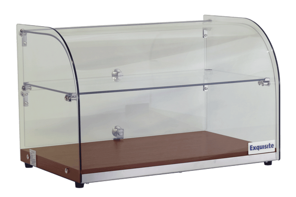 Exquisite CD45 Two Tiers Curved Glass Ambient Cake Display - Walnut