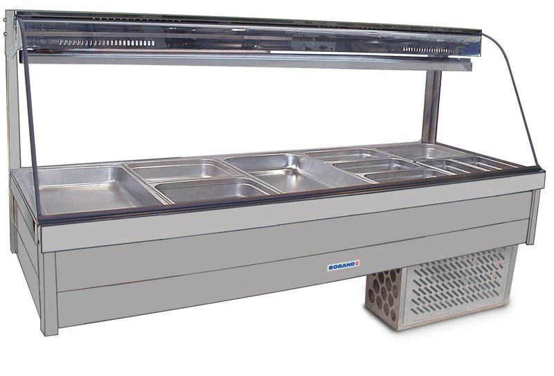 Roband Curved Glass Refrigerated Display Bar - Piped and Foamed only (no motor), 8 pans