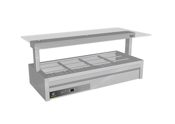 Culinaire - CH.BMC.U.GSF.4 - Under Bench Counter Line Bain Marie With Flat Glass Gantry - Stainless Steel Fixings -  4 Module