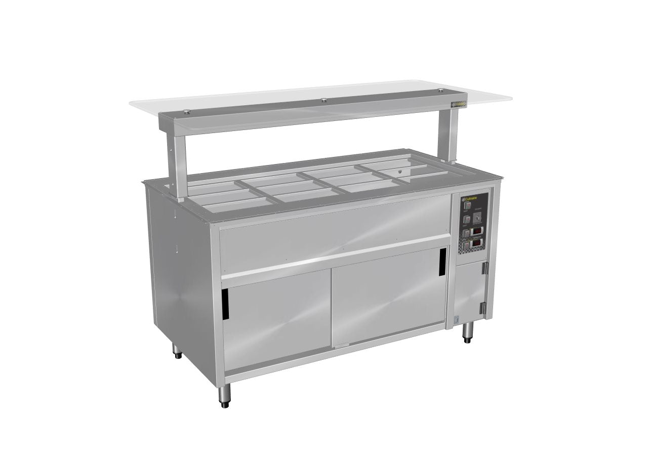 Culinaire - CH.BMHC.U.GSF.4 - Under Bench Counter Line Bain Marie Hot Cupboard With Flat Glass Gantry - Stainless Steel -  4 Module