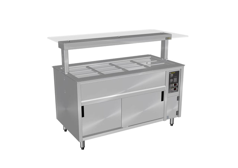 Culinaire - CH.BMHC.U.GSF.8 - Under Bench Counter Line Bain Marie Hot Cupboard With Flat Glass Gantry - Stainless Steel -  8 Module
