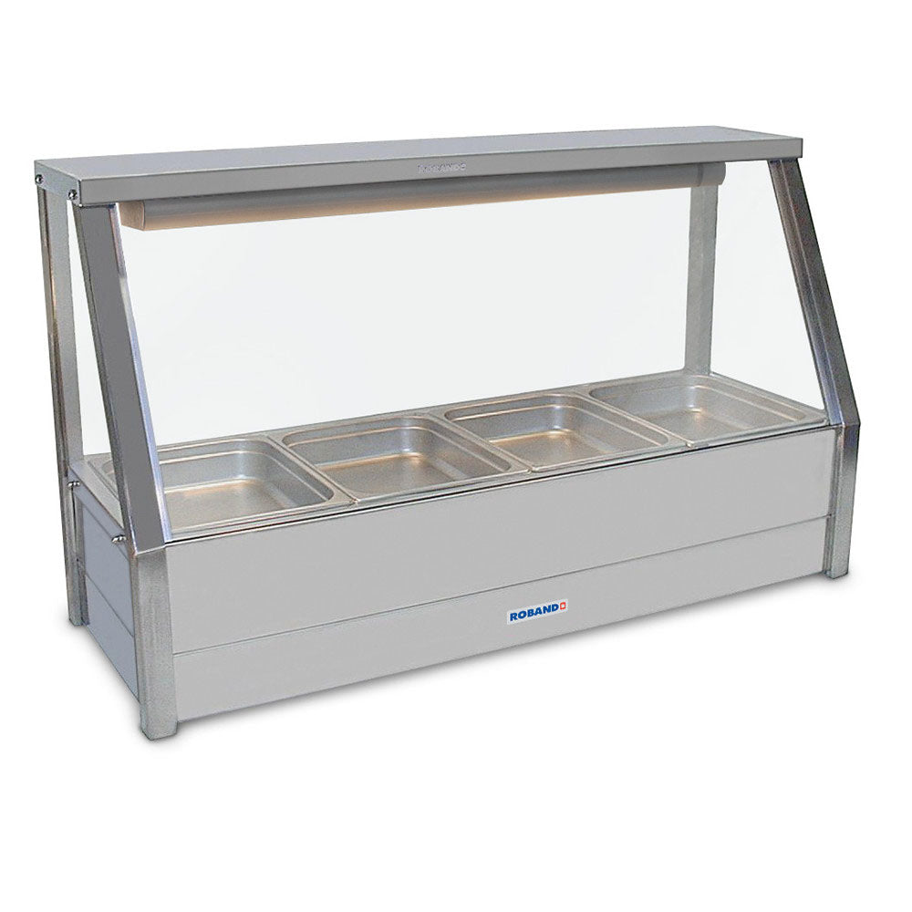 Roband - E14- Straight Glass Hot Food Display Bar - Bain Marie -  4 pans single row
