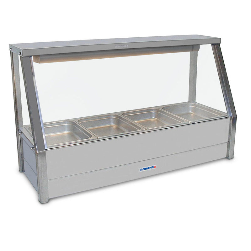 Roband - E16- Straight Glass Hot Food Display Bar - Bain Marie -  6 pans single row