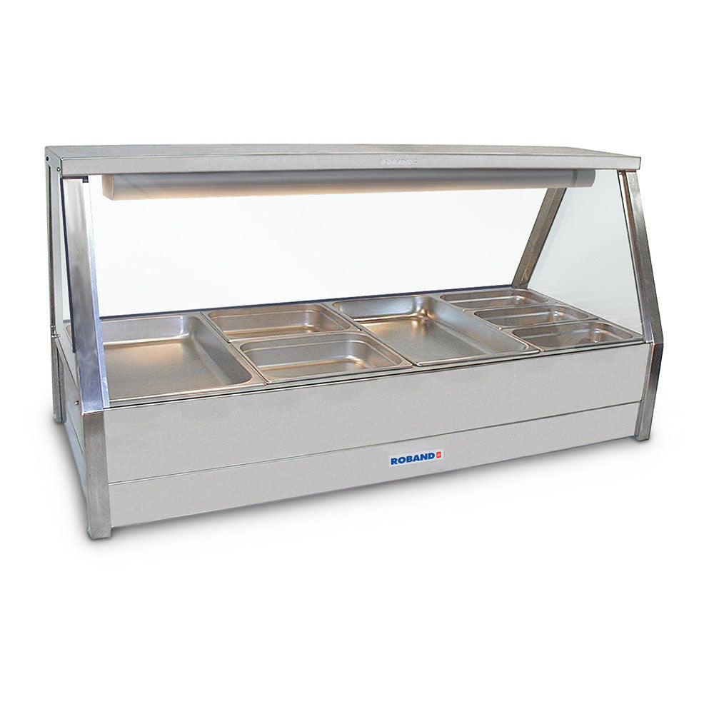 Roband - E24- Straight Glass Hot Food Display Bar - Bain Marie -  8 pans double row