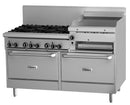 Garland 1500mm WIDE RESTAURANT SERIES 6 BURNER COMBINATION RANGE WITH 2 STANDARD OVENS AND RAISED GRIDDLE/BROILER (NG & LP) GF60-6R24RR