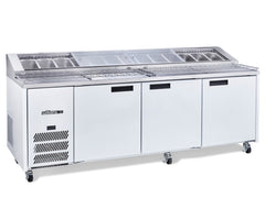 Williams Jade Pizza - Three Door White Colorbond Pizza Prep Counter Refrigerator With Blown Air Well