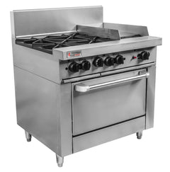 Trueheat RCR9-4-3G: oven with four open top burners and 300mm griddle (NG or LP gas)