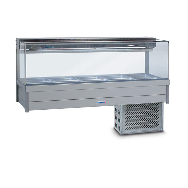 Roband Square Glass Refrigerated Display Bar - Piped and Foamed only (no motor), 6 pans