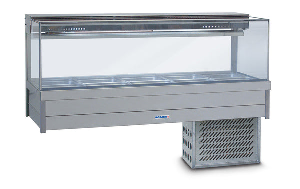 Roband - SRX23RD- Square Glass Refrigerated Display Bar - Bain Marie -  6 pans