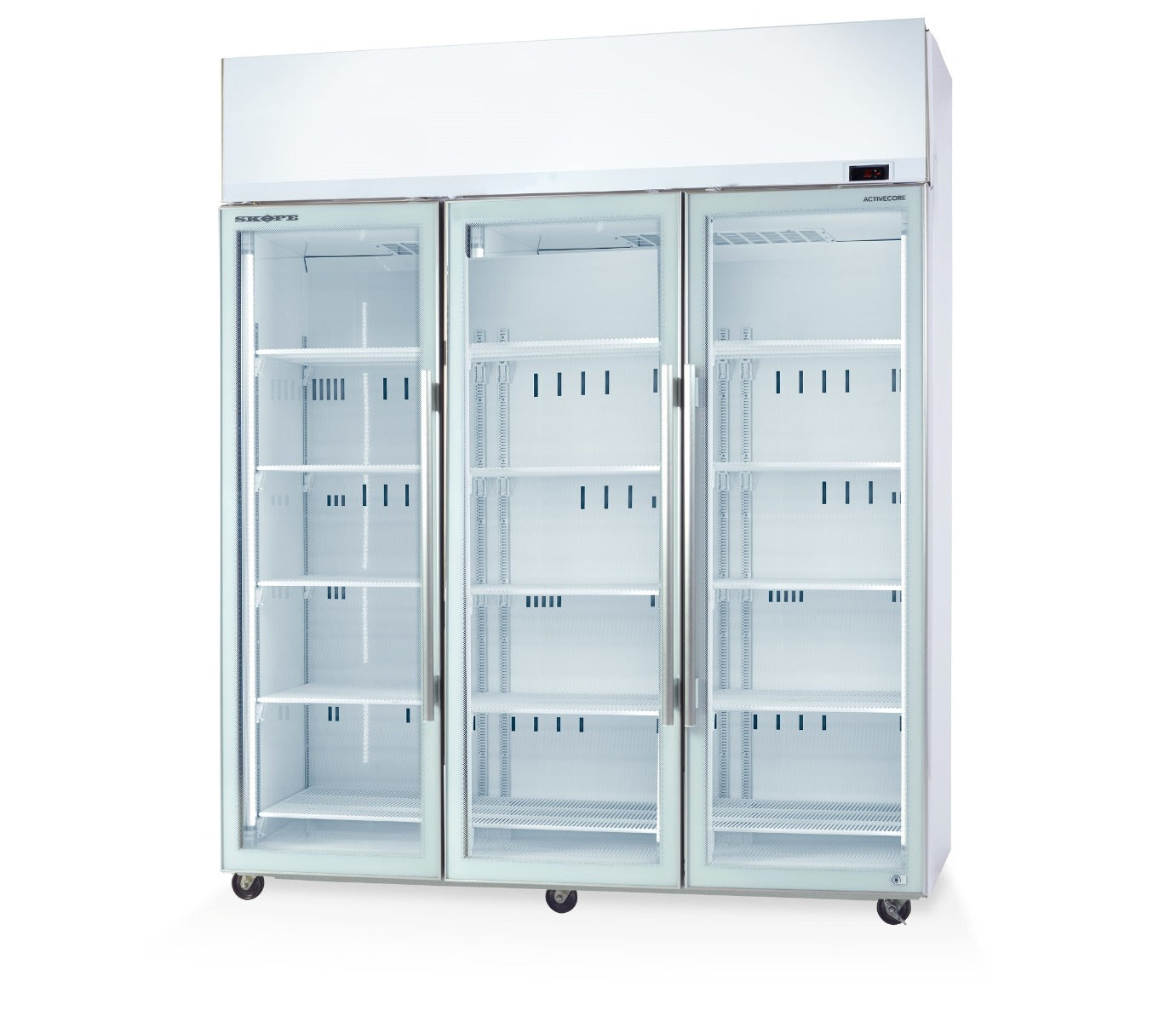 SKOPE TME1500N-AC: three door chiller ActiveCore self contained with Lit Sign