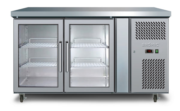 Bromic Under Bench Display Fridge - 282L LED 2 Door Glass - Hinged Door UBC1360GD-NR
