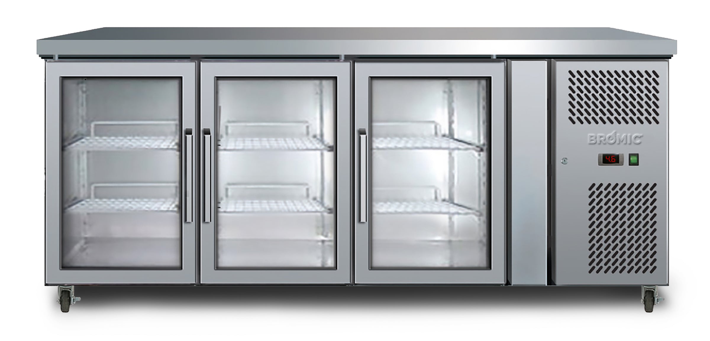 Bromic Under Bench Display Fridge - 417L LED 3 Door Glass - Hinged Door UBC1795GD-NR