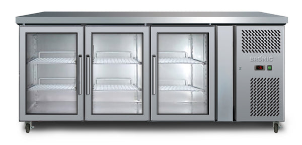 Bromic Under Bench Display Fridge - 417L LED 3 Door Glass - Hinged Door UBC1795GD-NR
